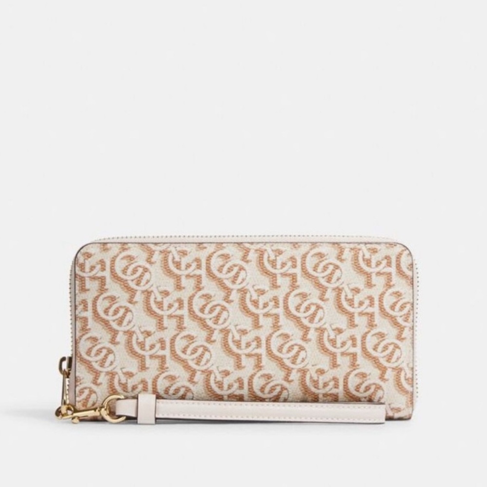 Coach Beige and White Monogram Wristlet